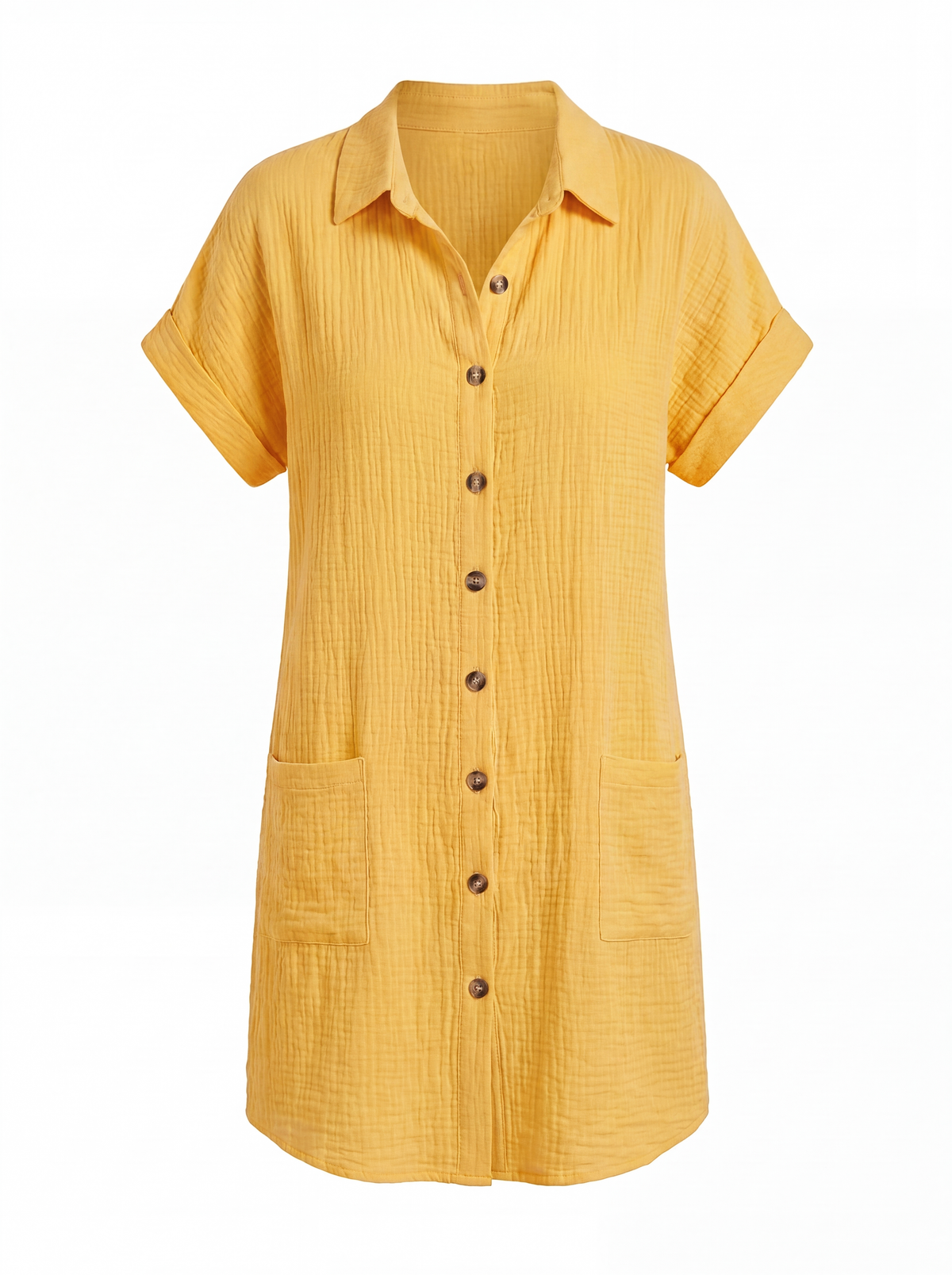 OONA Women's Short-Sleeve Linen Button-Down Shirt Dress with Pockets