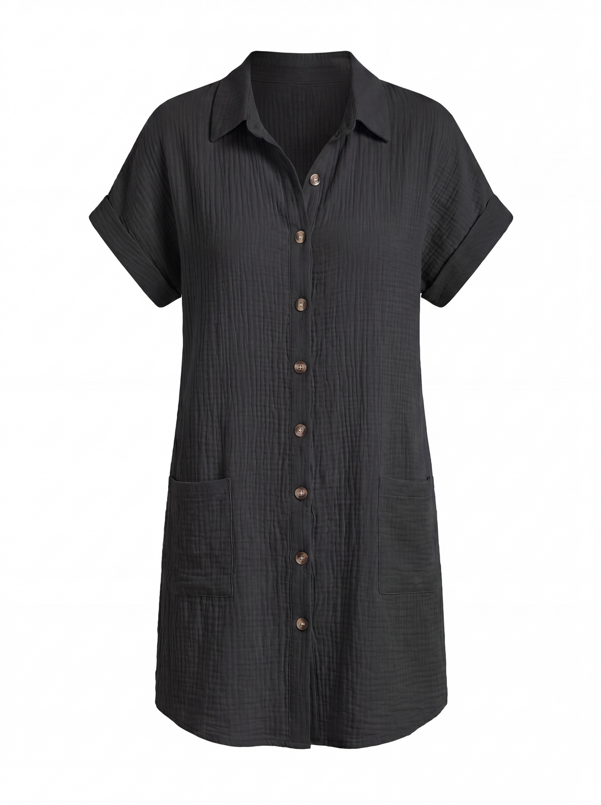 OONA Women's Short-Sleeve Linen Button-Down Shirt Dress with Pockets