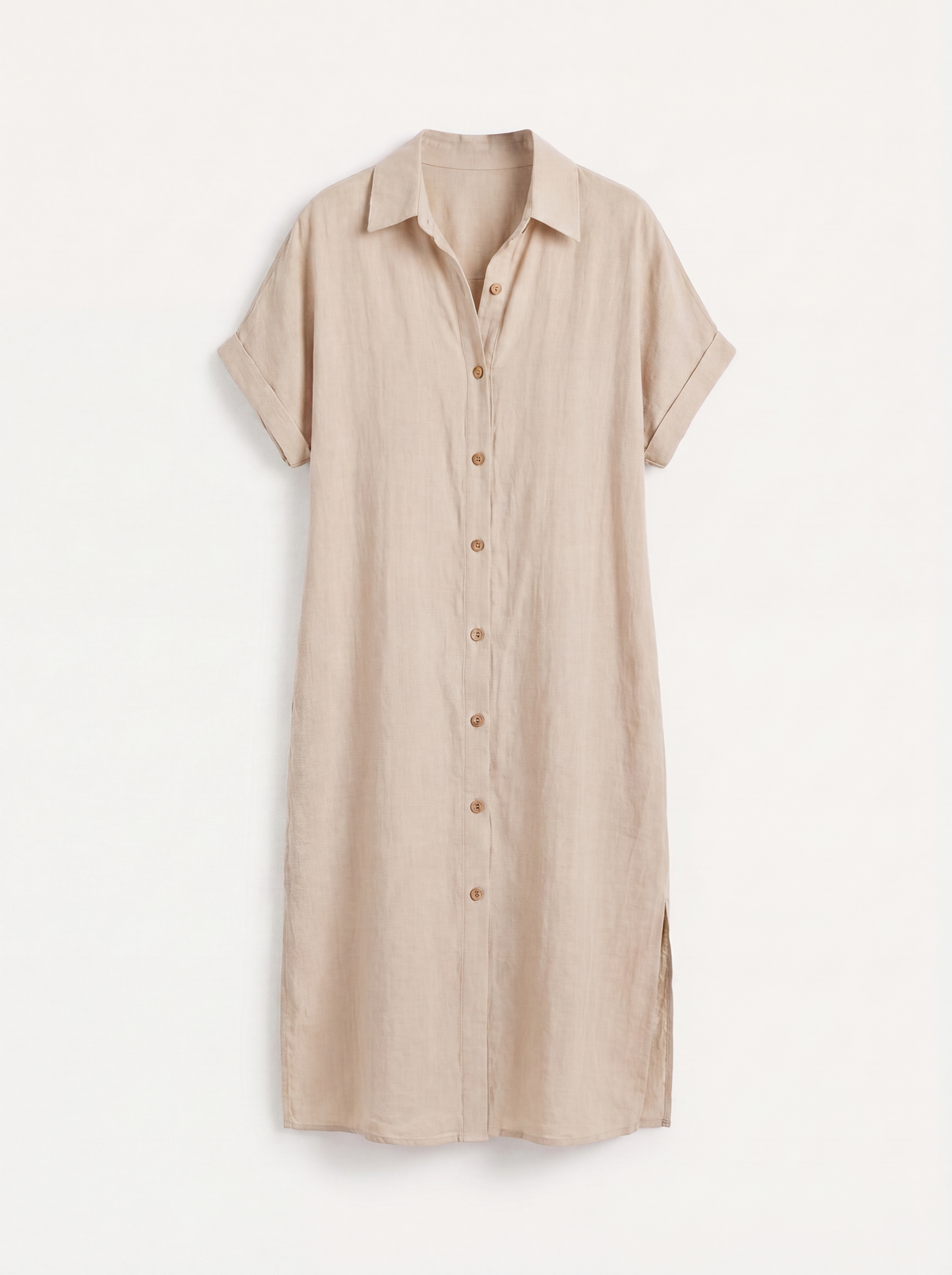 HOLLOWELL Women's Short-Sleeve Linen Button-Down Shirt Dress with Pockets