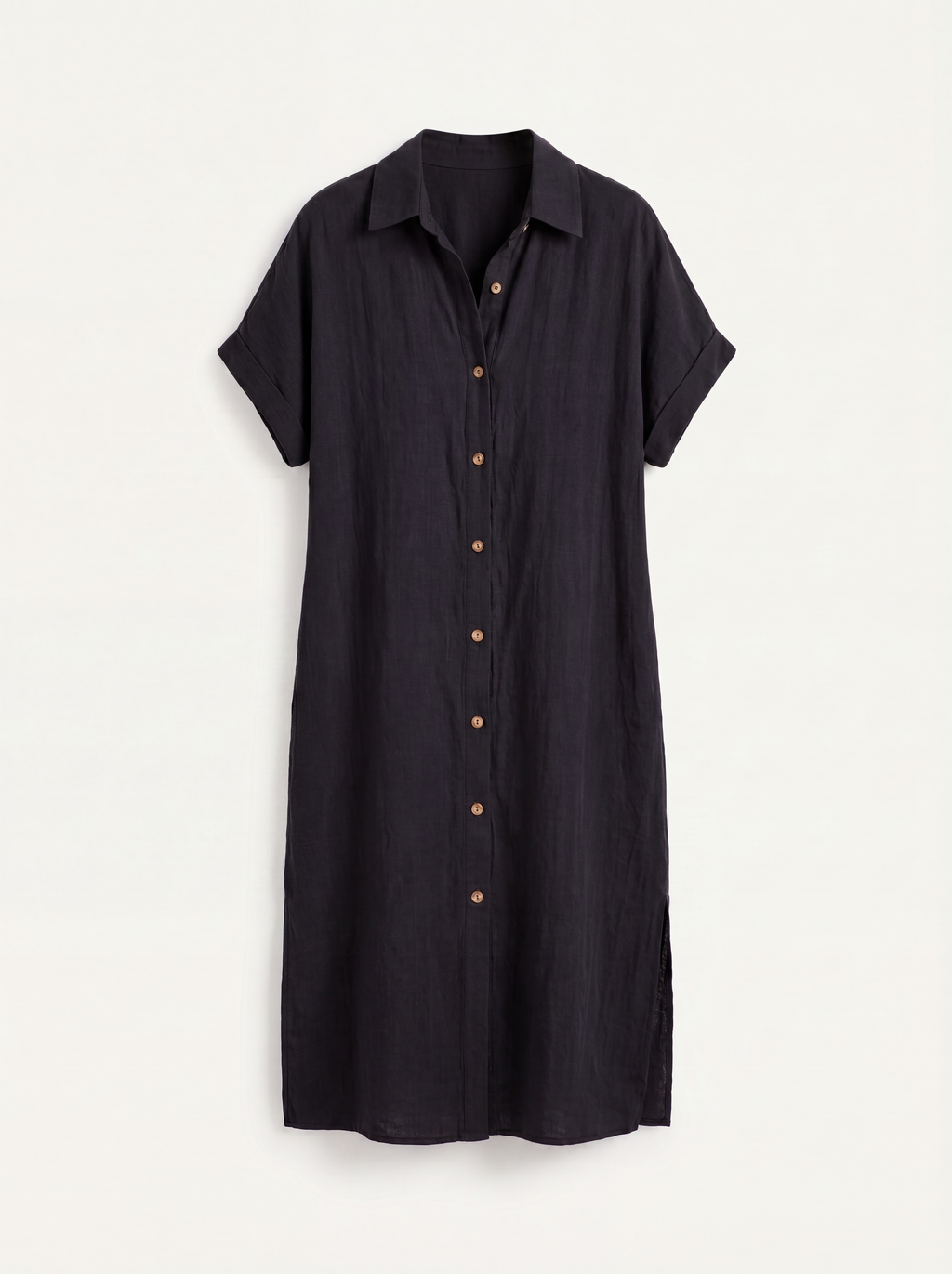 HOLLOWELL Women's Short-Sleeve Linen Button-Down Shirt Dress with Pockets