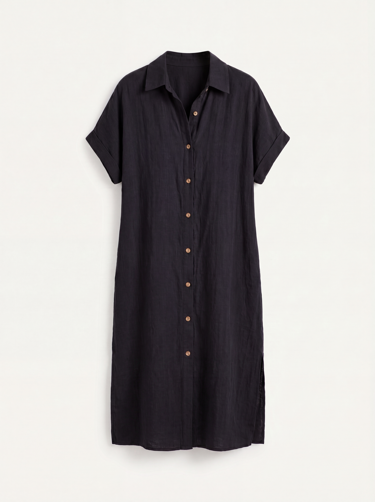 HOLLOWELL Women's Short-Sleeve Linen Button-Down Shirt Dress with Pockets